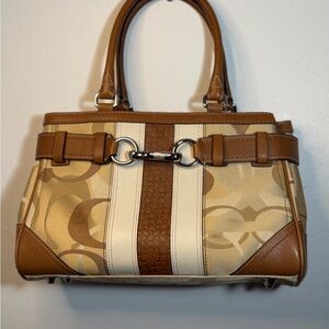 COACH F13337 Signature Hampton Optic Stripe Carryall Satchel